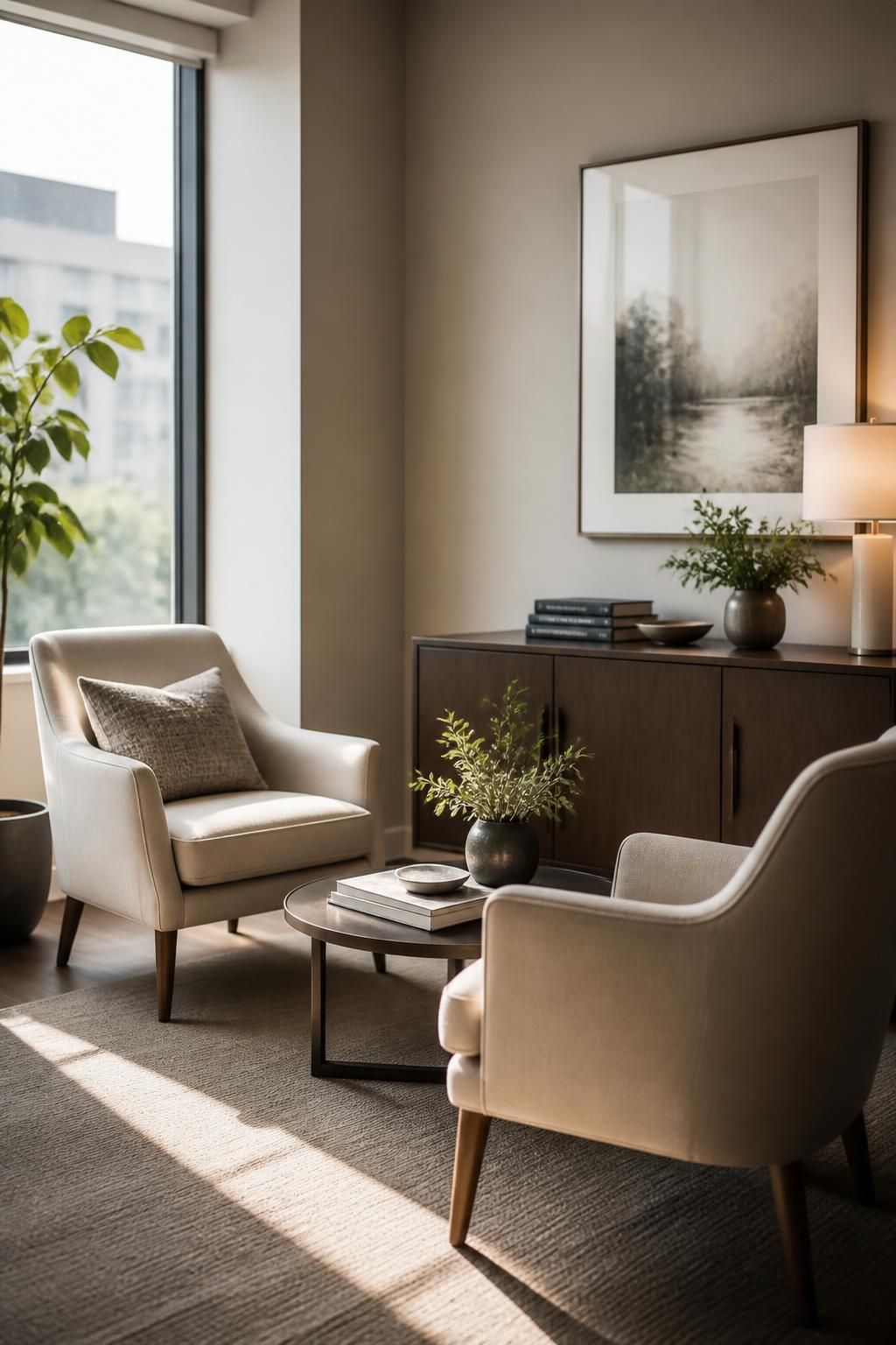 Welcoming legal consultation room with chairs and soft natural light.