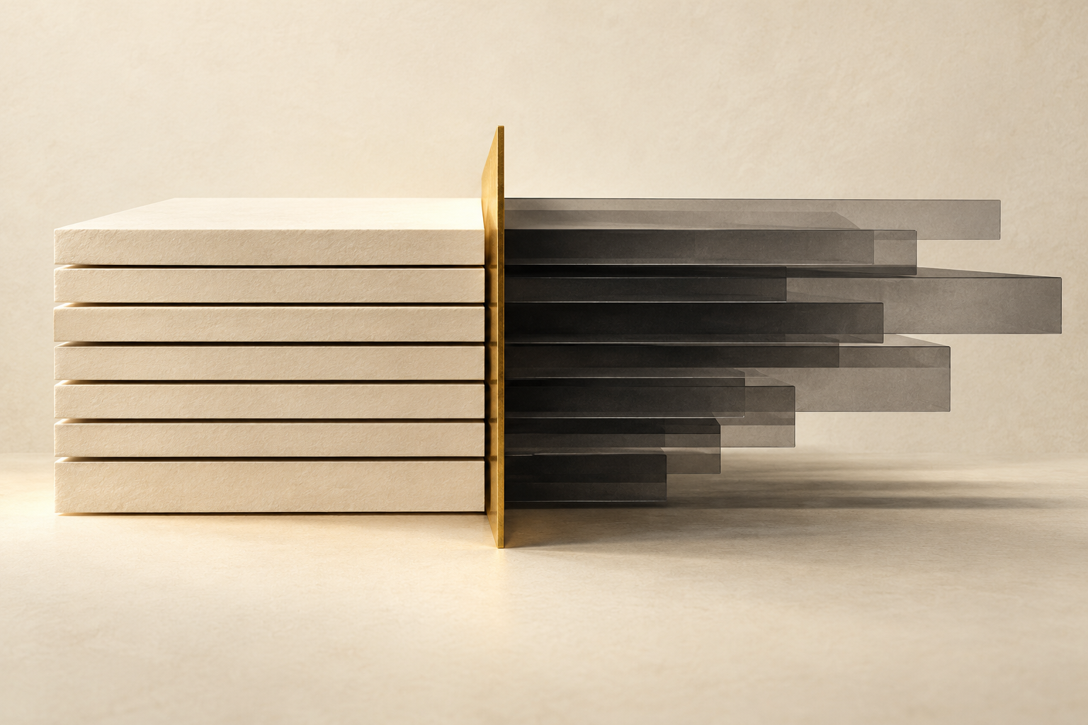 Charcoal layers extend beyond ivory guideline slabs, separated by a gold boundary representing limits on sentencing authority.